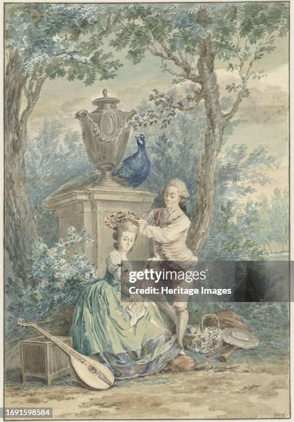 Elegant pair in a park, 1750-1808. Creator: Nicolaas Muys.