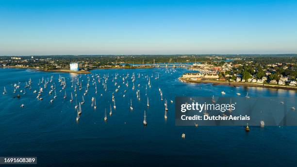 aerial view of homes on the coast of salem massachusetts - salem massachusetts stockfoto's en -beelden