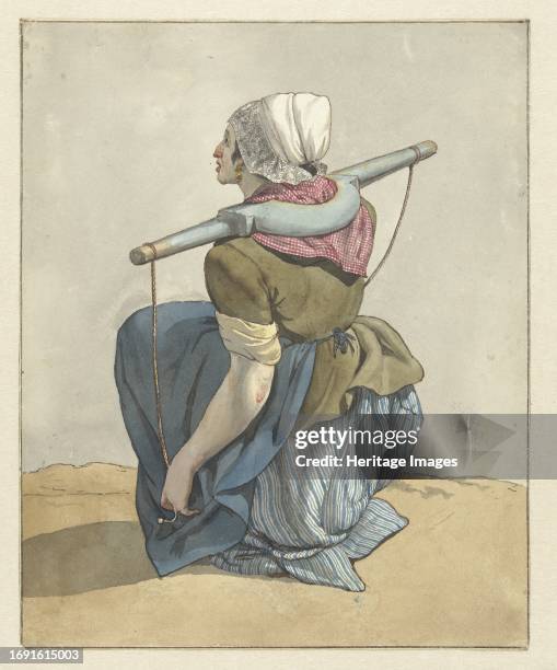 Sitting woman with a yoke on her shoulders, 1700-1800. Creator: W. Barthautz.
