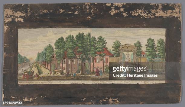 View of the Inn De Schulp and the Herberg Rozendael on the Ringdijk in Amsterdam, 1700-1799. On the left the Oetewaler Bridge over the Ringvaart....