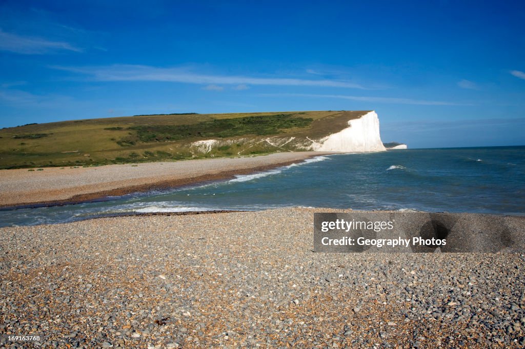 Chalk cliffs of the Seven Sisters from Cuckmere river mouth, East Sussex, England