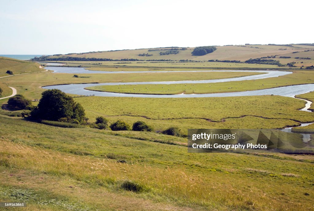 Large looping meanders on the River Cuckmere, East Sussex, England