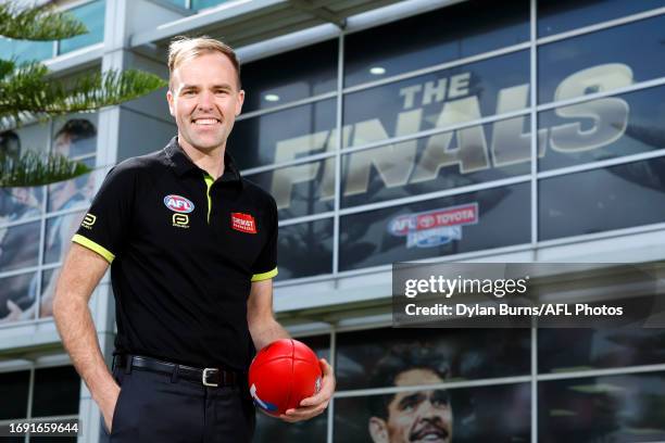 Goal Umpire and Grand Final debutant Angus McKenzie-Wills poses for a photo during the 2023 Grand FInal Umpires Announement at AFL House on September...