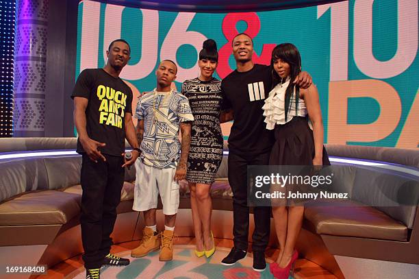 Recording artist Bridget Kelly and NBA player Damian Lillard visits BET's "106 & Park" with hosts Shorty Da Prince , Bow Wow , and Paigion at BET...