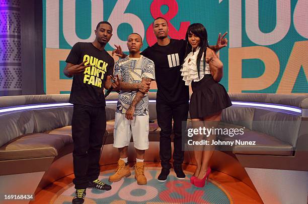 Player Damian Lillard visits BET's "106 & Park" with hosts Shorty Da Prince , Bow Wow , and Paigion at BET Studios on May 20 in New York City.