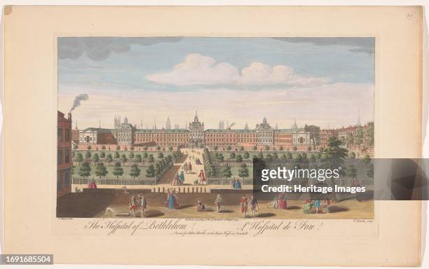 View of Bethlem Royal Hospital in London, 1747. 'L'Hospital de Fou', . Founded in 1247, Bethlem, or Bedlam, was originally a centre for the...