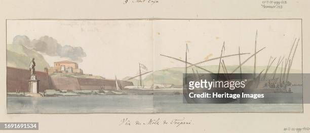 View of the harbour at Trapani,, 1778. Drawing from the album 'Voyage to Italy, Sicily and Malta'. Creator: Louis Ducros.
