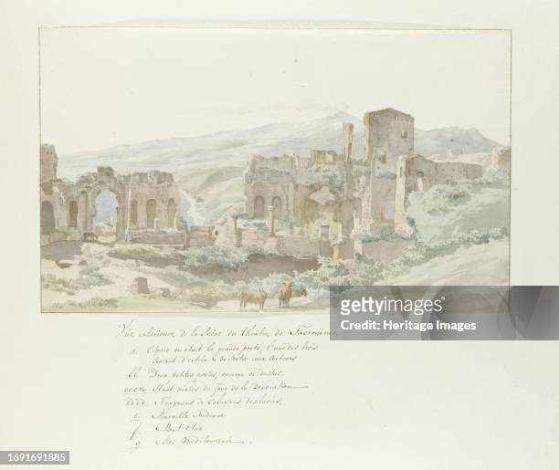 View of interior and stage at Taormina theatre, 1778. Drawing from the album 'Voyage to Italy, Sicily and Malta'. Creator: Louis Ducros.