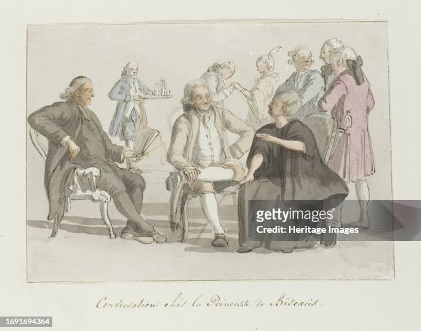 Members of the tour group in conversation with the princess of Biscari, 1778. Drawing from the album 'Voyage to Italy, Sicily and Malta'. Creator:...