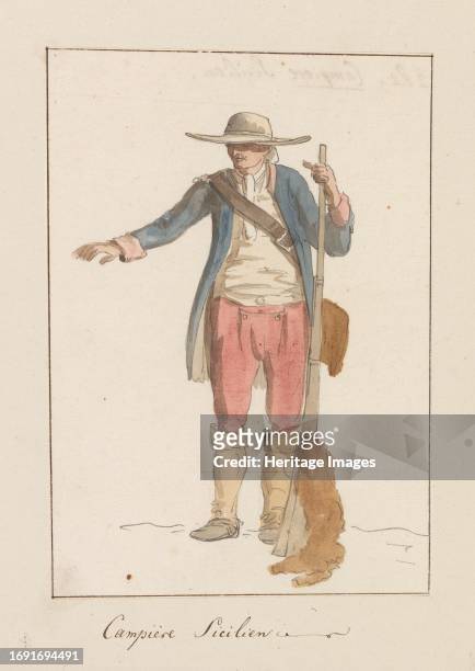 Sicilian man in local traditional costume, 1778. Drawing from the album 'Voyage to Italy, Sicily and Malta'. Creator: Louis Ducros.