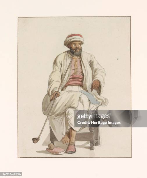 Kadi of the Islamic slaves in Malta, 1778. Kadi smoking a pipe. Drawing from the album 'Voyage to Italy, Sicily and Malta'. Creator: Louis Ducros.