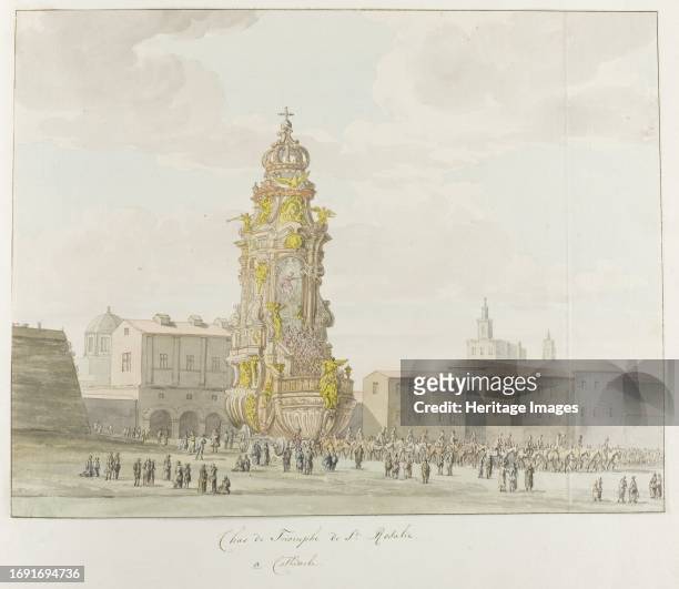 Triumphal chariot for Santa Rosalia, 1778. Possibly a procession in Palermo for the saint's feast day on on 15 July. Drawing from the album 'Voyage...