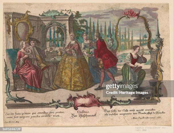 Taste, 1684-1756. With caption in Latin and German. 'Sumite hunc potum omnibus fere gratus, omni fert tempore gaudia cordiba tristi' . Creator:...