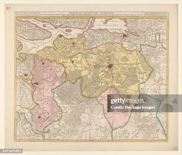 Map of the Baronie van Breda, circa 1780. At the top left list of towns and villages. At the top right the scale in German and French miles. Creator:...