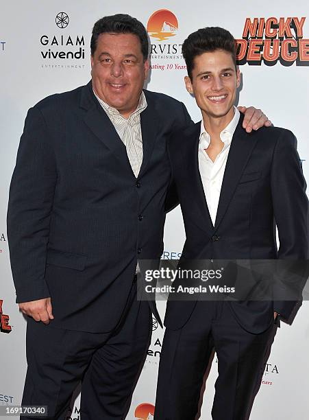 Actors Steve Schirripa and Ken Baumann arrive at the premiere of Nickelodeon's 'Nicky Deuce' at ArcLight Cinemas on May 20, 2013 in Hollywood,...