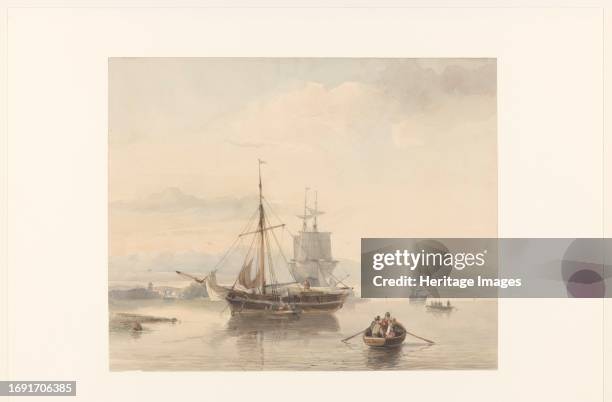 River landscape with sloops and sailing ships, 1847. Creator: Johan Adolph Rust.