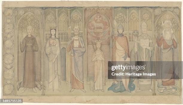 Design for the Tweede Bossche Wand: seven standing saints., c. 1869-c. 1925. Design for a wall painting. Creator: Antoon Derkinderen.