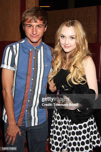 Actors Lucas Cruikshank and Victory Van Tuyl attend the "Nicky Deuce" Los Angeles premiere after party held at ArcLight Hollywood on May 20, 2013 in...