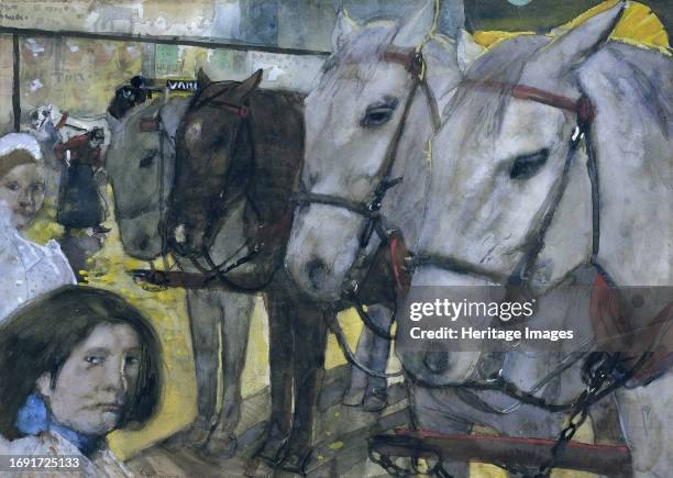 Tram horses on Dam Square in Amsterdam, 1893. Creator: George Hendrik Breitner.