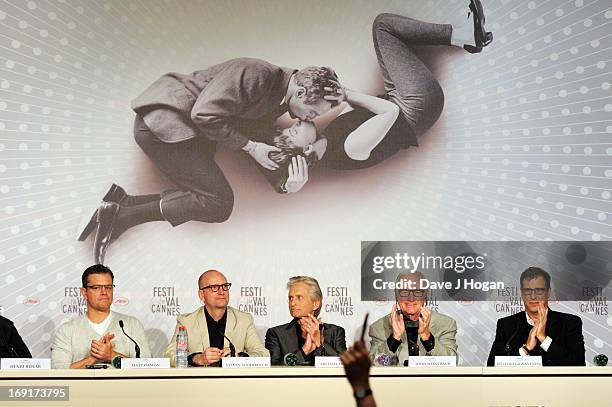 Actor Matt Damon, director Steven Soderbergh, actor Michael Douglas, producer Jerry Weintraub and screenwriter Richard LaGravenese attend the 'Behind...