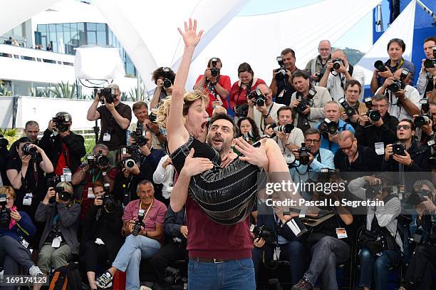 Actor Filippo Timi and director Valeria Bruni Tedeschil attend the 'Un Chateau En Italie' Photocall during The 66th Annual Cannes Film Festival at...