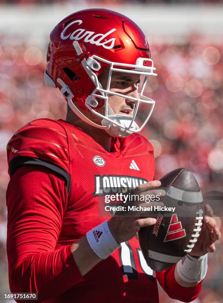 Jack Plummer of the Louisville Cardinals is seen during the game against the Boston College Eagles at Cardinal Stadium on September 23, 2023 in...