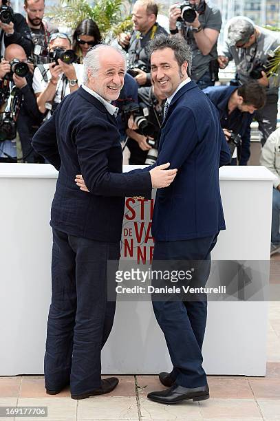 Actor Toni Servillo and director Paolo Sorrentino attends the photocall for 'La Grande Bellezza' during the 66th Annual Cannes Film Festival at...