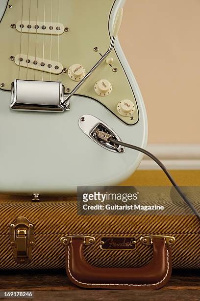 Detail of a Fender American Vintage ’59 Stratocaster electric guitar, taken on October 15, 2012.