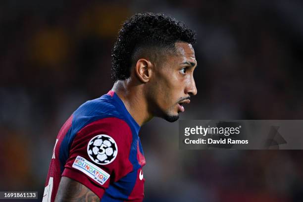 Rafinha of FC Barcelona looks on during the UEFA Champions League match between FC Barcelona and Royal Antwerp FC at Estadi Olimpic Lluis Companys on...