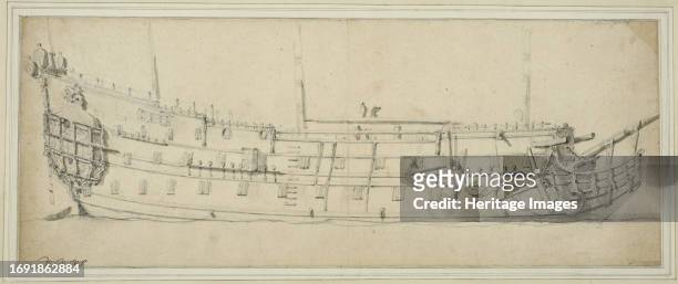 British double-decked warship, starboard side. Creator: Willem van de Velde the Younger.