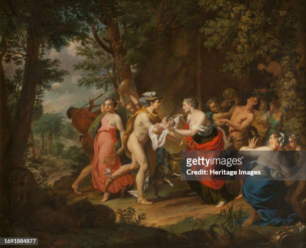 Mercury Confiding the Child Bacchus to the Nymphs on Nysa, 18th century. Creator: Marcus Tuscher.