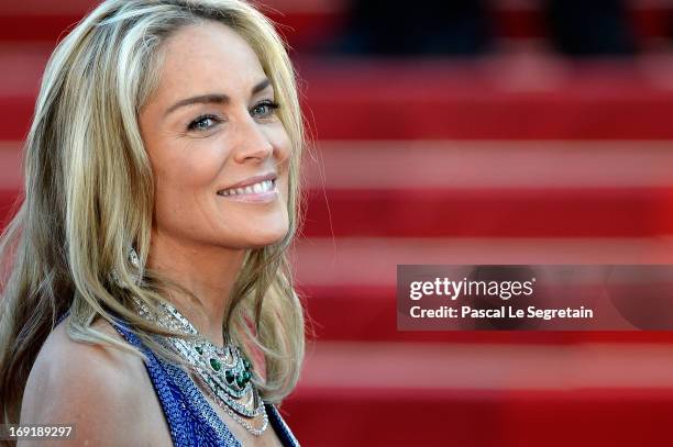 Actress Sharon Stone attends the 'Behind The Candelabra' premiere during The 66th Annual Cannes Film Festival at Theatre Lumiere on May 21, 2013 in...
