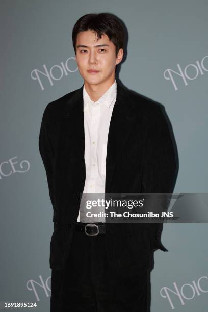 Oh Se-hun of K-pop boy group EXO attends the photo call for "NOICE" pop-up store opening event at D flat seongsu on September 14, 2023 in Seoul,...