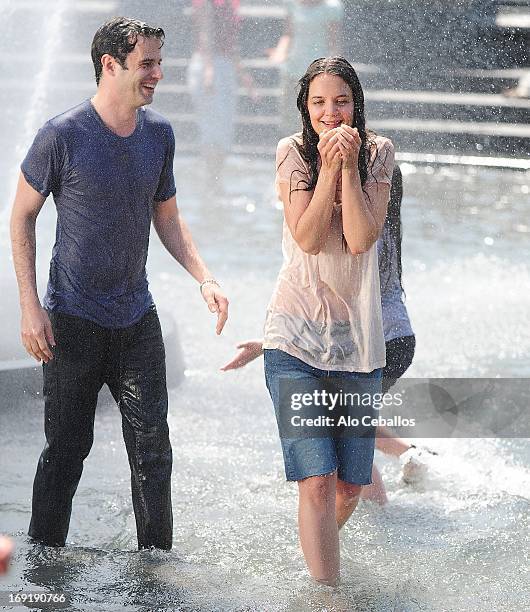 Luke Kirby and Katie Holmes are seen on the set of 'Mania Days' in Washington Square Park on May 21, 2013 in New York City.