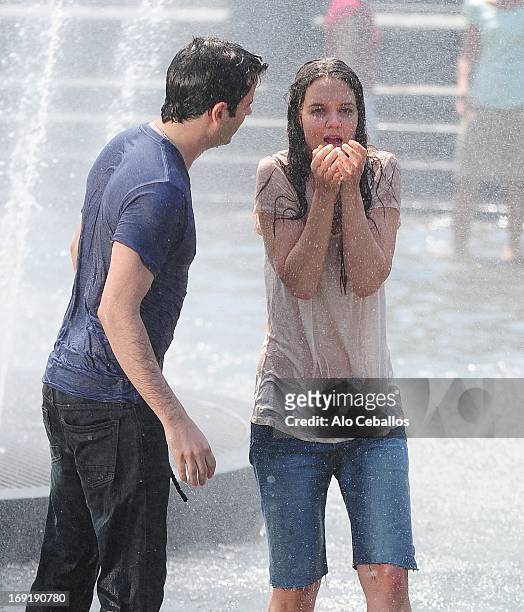 Luke Kirby and Katie Holmes are seen on the set of 'Mania Days' in Washington Square Park on May 21, 2013 in New York City.