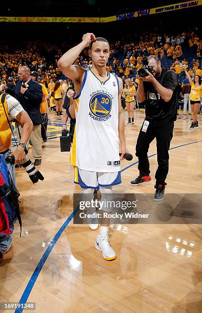 Stephen Curry of the Golden State Warriors exits the court after losing to the San Antonio Spurs in Game Six of the Western Conference Semifinals...