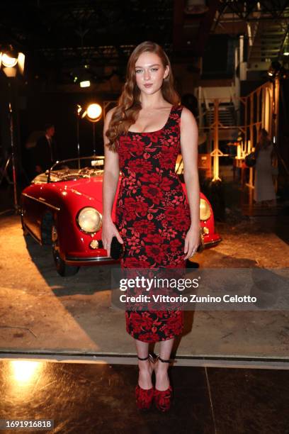 Larsen Thompson attends the Antonio Marras fashion show during the Milan Fashion Week Womenswear Spring/Summer 2024 on September 20, 2023 in Milan,...