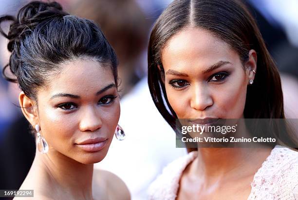 Chanel Iman and Joan Smalls attends the "Cleopatra" Premiere during the 66th Annual Cannes Film Festival at Grand Theatre Lumiere on May 21, 2013 in...