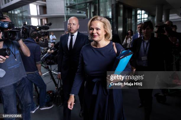 German Interior Minister Nancy Faeser arrives to answer questions by a Bundestag commission over her firing of Arne Schoenbohm, former President of...