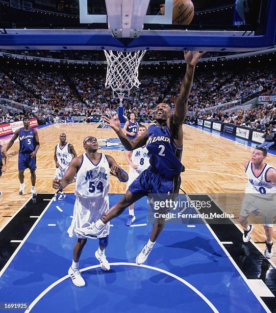 Bryon Russell of the Washington Wizards takes the layup during the game against the Orlando Magic at TD Waterhouse Centre on December 6, 2002 in...