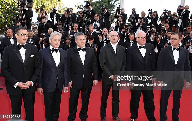 Actor Matt Damon, producer Jerry Weintraub, director Steven Soderbergh, writer Greg Jacobs, actor Michael Douglas and screenwriter Richard...