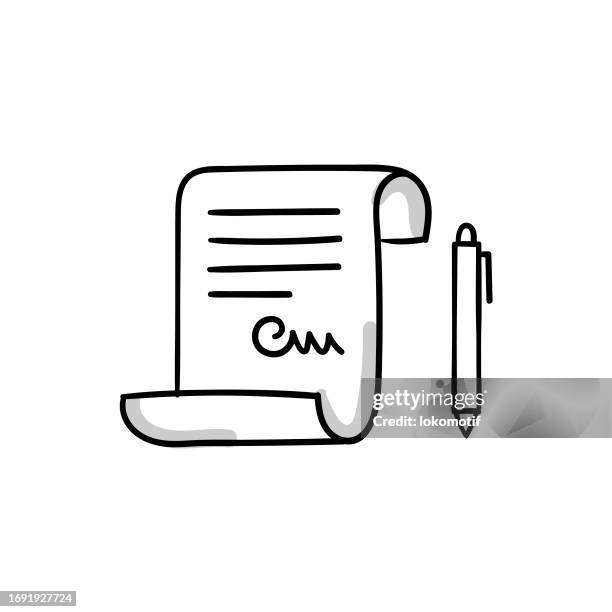 contract sketchy doodle vector icon with editable stroke. the icon is suitable for web design, mobile apps, ui, ux, and gui design. - attorney client stock illustrations