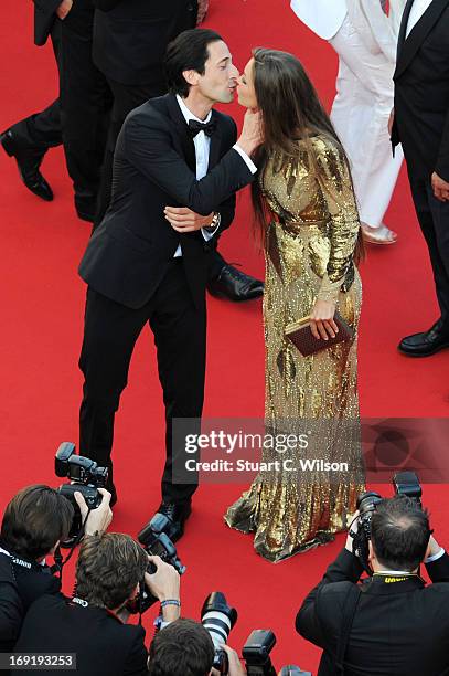 Adrien Brody and Lara Leito attend the 'Cleopatra' premiere during The 66th Annual Cannes Film Festival at The 60th Anniversary Theatre on May 21,...