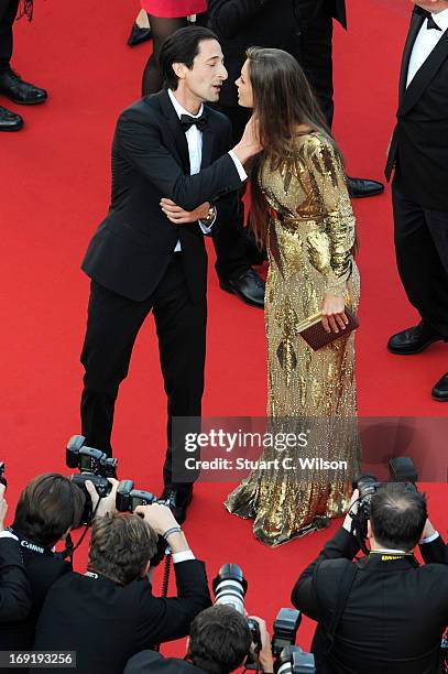 Adrien Brody and Lara Leito attend the 'Cleopatra' premiere during The 66th Annual Cannes Film Festival at The 60th Anniversary Theatre on May 21,...