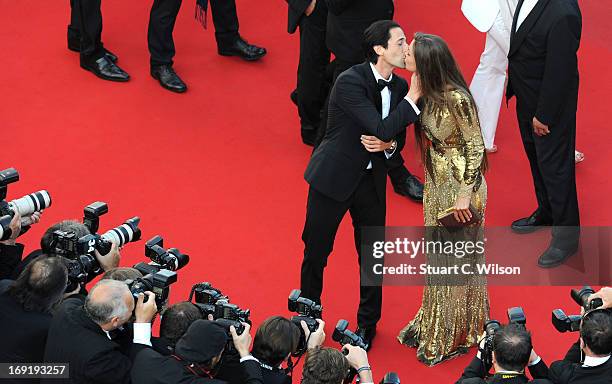 Adrien Brody and Lara Leito attend the 'Cleopatra' premiere during The 66th Annual Cannes Film Festival at The 60th Anniversary Theatre on May 21,...