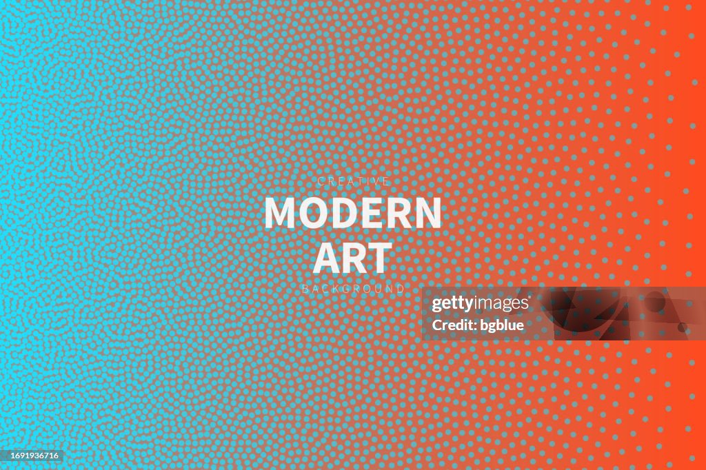 Abstraktes Design mit Punkten und orangefarbenen Farbverläufen - Stippling Art - Trendiger Hintergrund