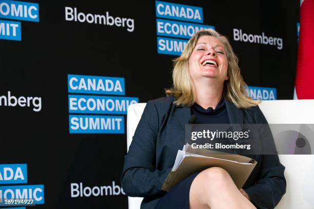 Linda Hasenfratz, chief executive officer of Linamar Corp., laughs during the Bloomberg Canada Economic Summit in Toronto, Ontario, Canada, on...