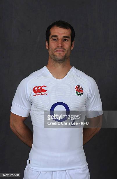 Haydn Thomas of England poses for a portrait during the England rugby union squad photo call at Pennyhill Park on May 21, 2013 in Bagshot, England.