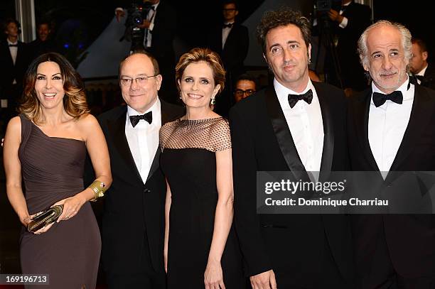 Actors Sabrina Ferilli, Carlo Verdone, Isabella Ferrari, director Paolo Sorrentino and actor Toni Servillo attend the Premiere of 'La Grande...