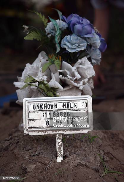 The remains of an unidentified immigrant await exhumation from a cemetery on May 21, 2013 in Falfurrias, Texas. Teams from Baylor University and the...